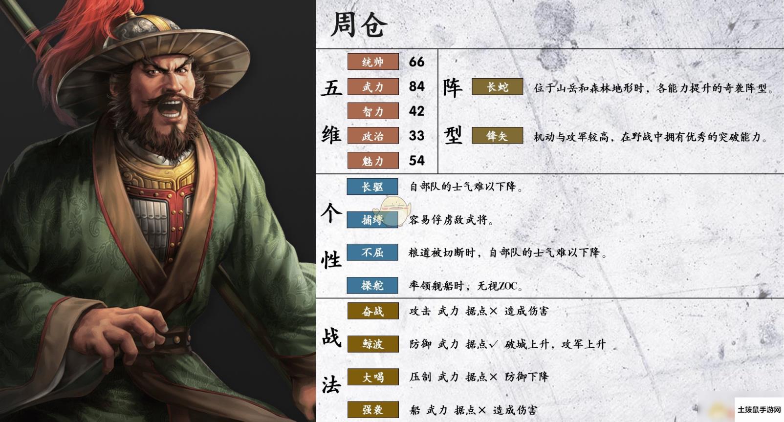 《三国志14》周仓属性个性一览