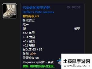 《魔兽世界怀旧服》污染者的板甲护胫属性介绍